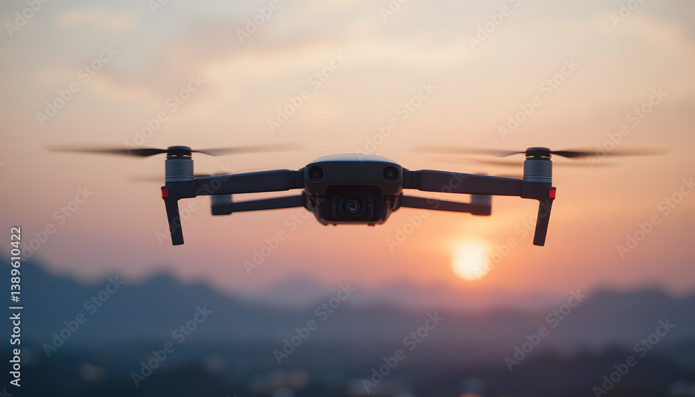 Drone Flying at Sunset Over Mountains Drone Flying at Sunset Over Mountains