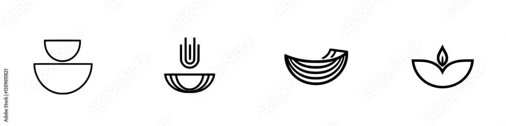 Collection of minimalist line icons featuring various decorative and functional symbols representing harmony and simplicity Collection of minimalist line icons featuring various decorative and functional symbols representing harmony and simplicity
