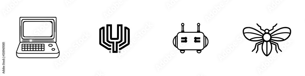 Set of minimalist line icons representing technology, robotics, and nature for creative projects and design Set of minimalist line icons representing technology, robotics, and nature for creative projects and design