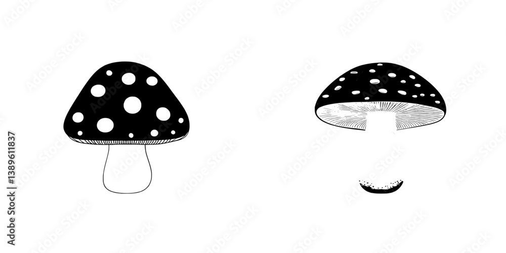 Modern isolated icon of mushroom, symbolizing autumn and fall forest harvest food, typically used for Thanksgiving holiday and representing autumn nature Modern isolated icon of mushroom, symbolizing autumn and fall forest harvest food, typically used for Thanksgiving holiday and representing autumn nature