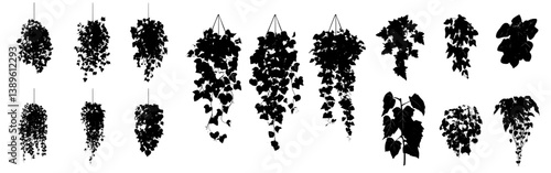 A modern cartoon set featuring isolated vertical ivy lianas with green vines, leaves, corners, frames, and borders, along with climbing hedera creeper plant foliage and tendril branches