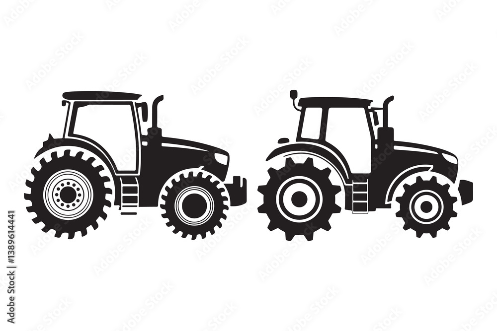 Two Farm Tractor Silhouettes for Design or Branding Two Farm Tractor Silhouettes for Design or Branding