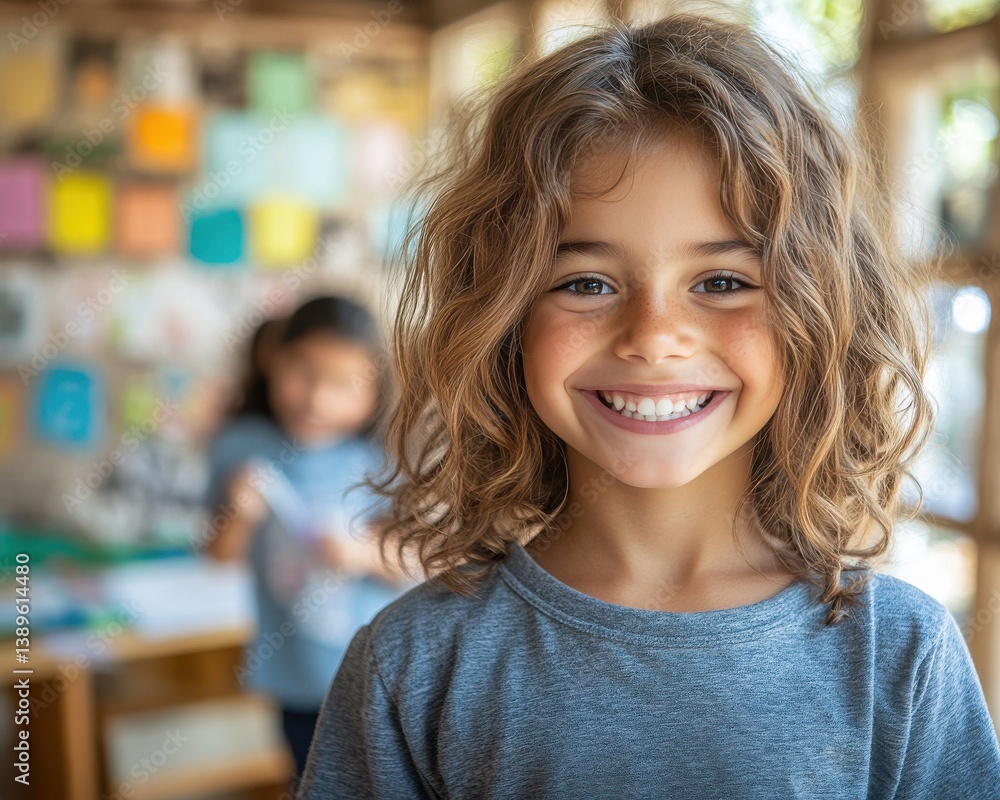 A young girl is smiling and looking at the camera A young girl is smiling and looking at the camera