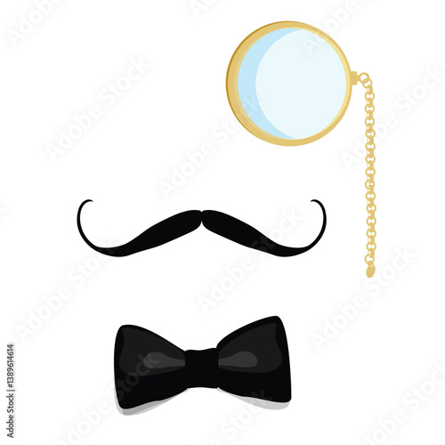 Mustache, monocle and bow tie. Gentleman symbol