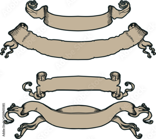 Ribbons collection. Ribbon banner art. Ribbons and banners. Flat ribbons. Set of Ribbons and banner. Banner illustration. Set of banner. Set of scroll ribbon, vintage ribbon