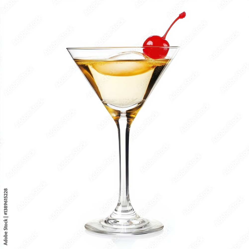 Golden Martini with Bright Red Cherry Garnish in a Clear Glass on White Background Featuring Elegant Alcohol Beverage Served in Upscale Bar or Restaurant Offering Refreshment and Joy Golden Martini with Bright Red Cherry Garnish in a Clear Glass on White Background Featuring Elegant Alcohol Beverage Served in Upscale Bar or Restaurant Offering Refreshment and Joy