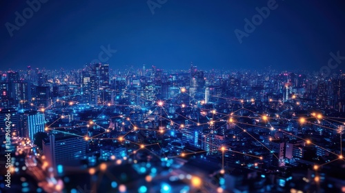 Wallpaper Mural Networked Metropolis: Illuminated Cityscape with Digital Connectivity Overlay Torontodigital.ca