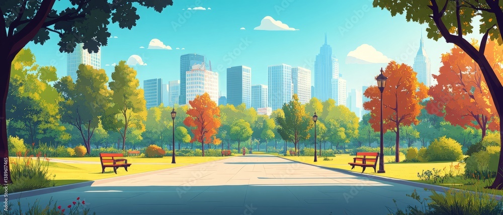 Modern city park illustrations in leisure time are depicted as isolated cartoons