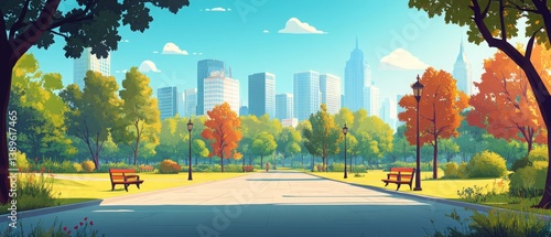 Obraz na płótnie Modern city park illustrations in leisure time are depicted as isolated cartoons w salonie