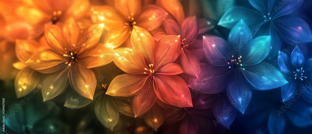 Rainbow Floral Pattern Background with Inflorescence Design