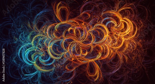 Abstract fractal art design with blue and orange swirls for background wallpaper