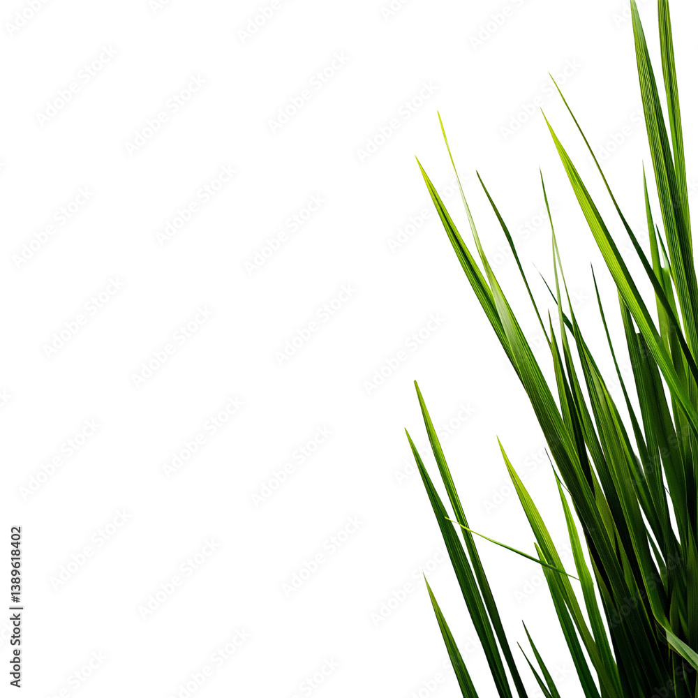 Fresh green grass blades on a transparent background, vibrant spring growth, isolated for easy compositing and design elements Concept of nature and growth Fresh green grass blades on a transparent background, vibrant spring growth, isolated for easy compositing and design elements Concept of nature and growth