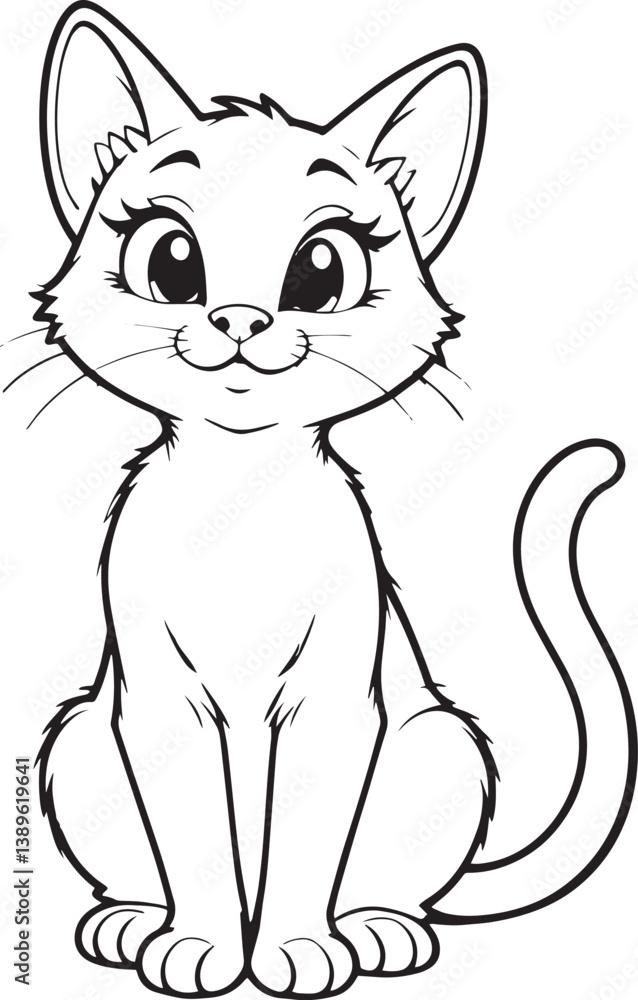 Obraz premium Cute Cartoon Cat Sitting - Vector Animal Illustration