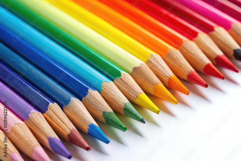Vibrant rainbow pencils, sharply focused, celebrate diversity in a creative art supply backdrop. Vibrant rainbow pencils, sharply focused, celebrate diversity in a creative art supply backdrop.