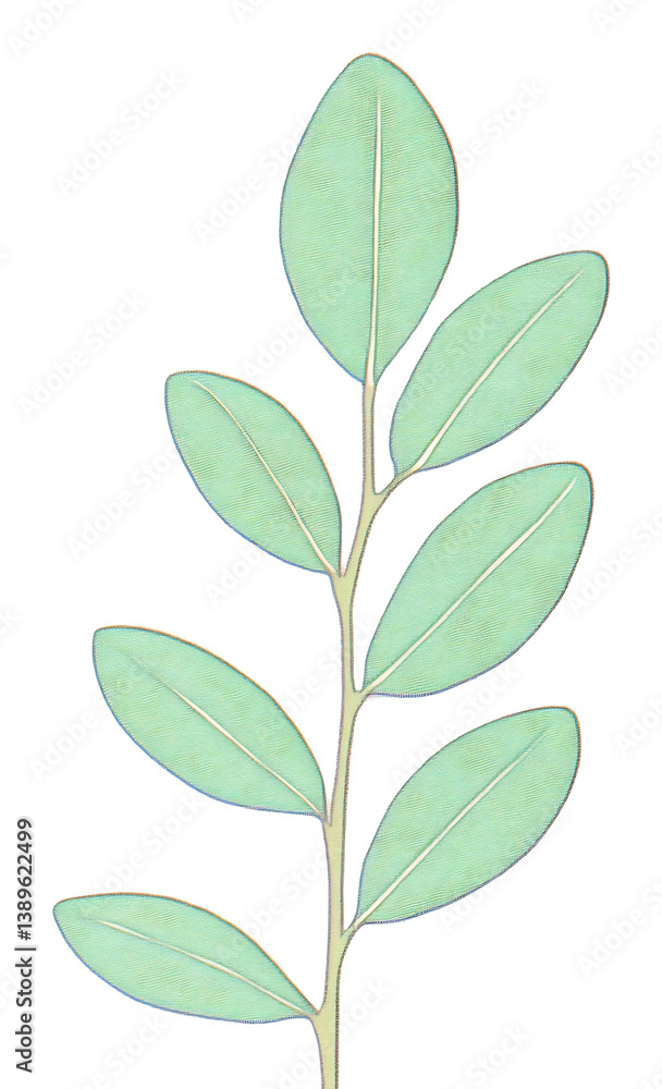 Naklejka premium Pastel Green Leaves Soft Light Botanical Illustration. AI Generated