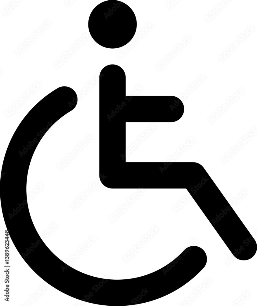 Bold black icon depicting a person in a wheelchair, perfect for accessibility signage, websites, or app design. Clean, minimalist style ensures versatility. Bold black icon depicting a person in a wheelchair, perfect for accessibility signage, websites, or app design. Clean, minimalist style ensures versatility.