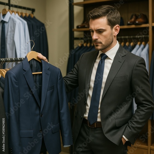 Man Exploring Suit Options in a Tailored Clothing Store During Daytime