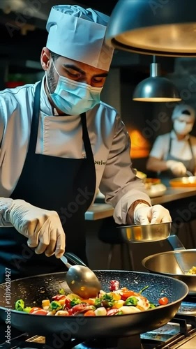 Chef Preparing Food - Protective Gear in Kitchen