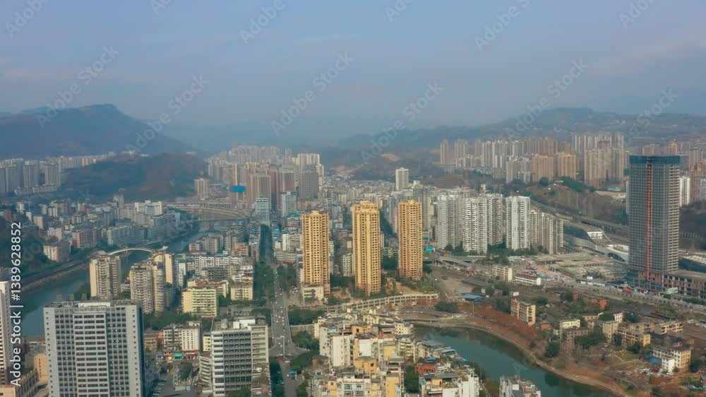 4k Video Aerial Photography of Chongqing Districts and Counties Qijiang City 4k Video Aerial Photography of Chongqing Districts and Counties Qijiang City