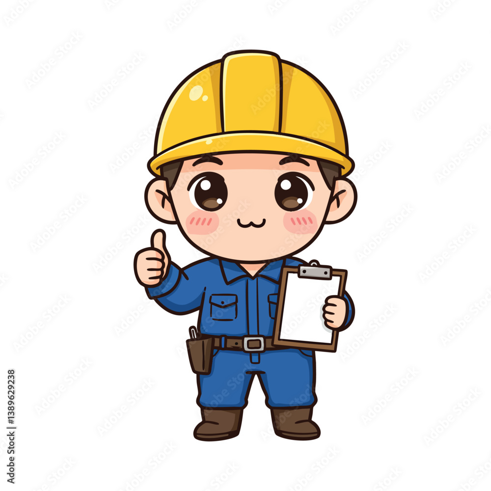 Cartoon construction worker with hard hat and clipboard giving thumbs up illustration Cartoon construction worker with hard hat and clipboard giving thumbs up illustration