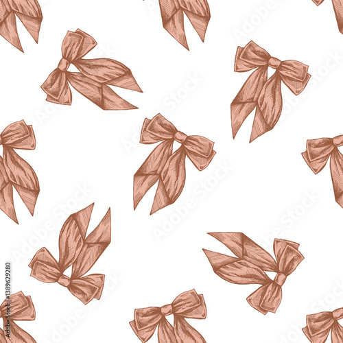 Hand drawn colored vintage seamless pattern of decorative bows