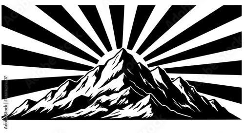 Mountain Sunrise Graphic Black and White