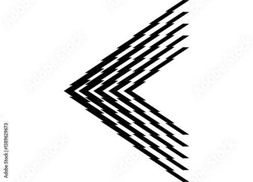 Vector arrow made of broken black lines on a white background. Modern striped vector pattern. Design element. Vector background. Direction indicator. navigation