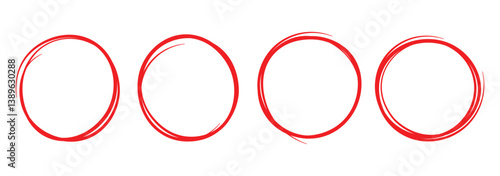 Hand drawn red circle, pen drawn circle, doodle circle vector illustration