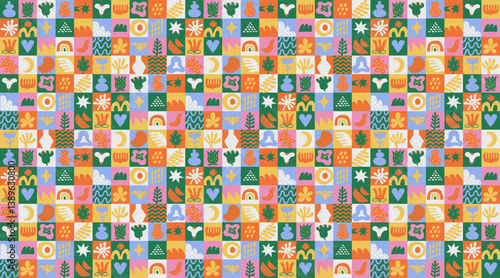 Abstract mosaic seamless pattern with square tiles.
