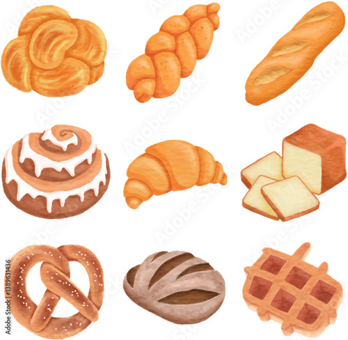 collection of watercolor breads