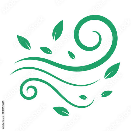 Green Leaves Swirling in the Wind Nature's Gentle Breeze
