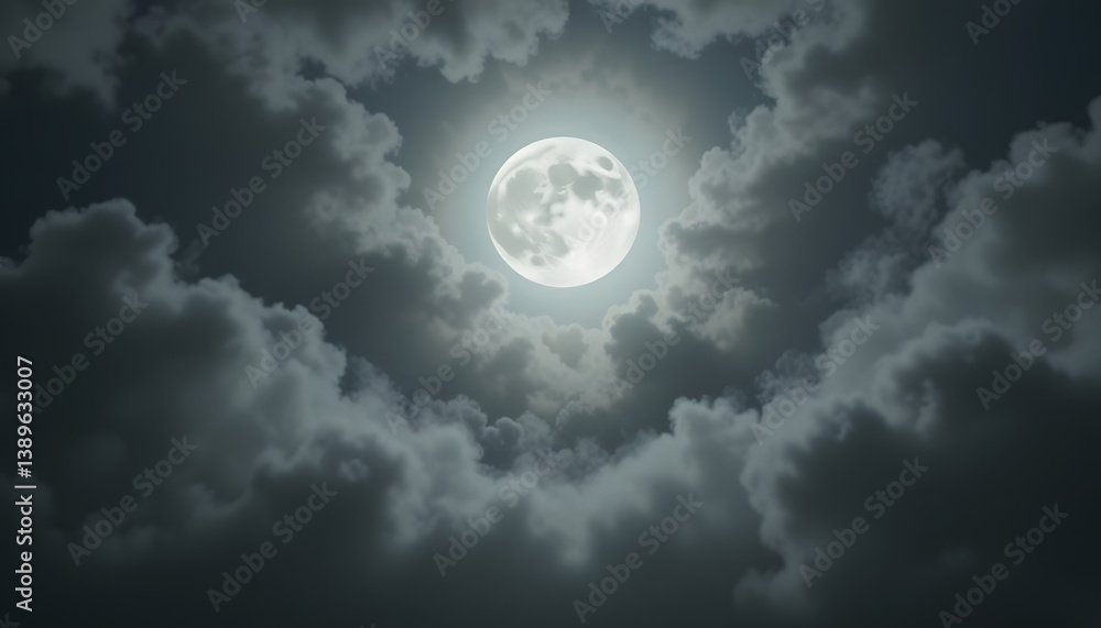 Full Moon Emerging Through Dark Clouds at Night Full Moon Emerging Through Dark Clouds at Night