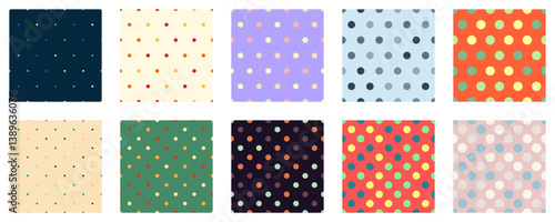Set polka dots seamless vector pattern. Simple background for web or print. Abstract surface.
