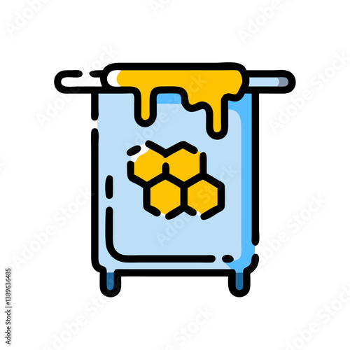 Colorful beekeeping icon showing a honey frame with dripping honey and hexagonal cells, ideal for infographics or UI design.
