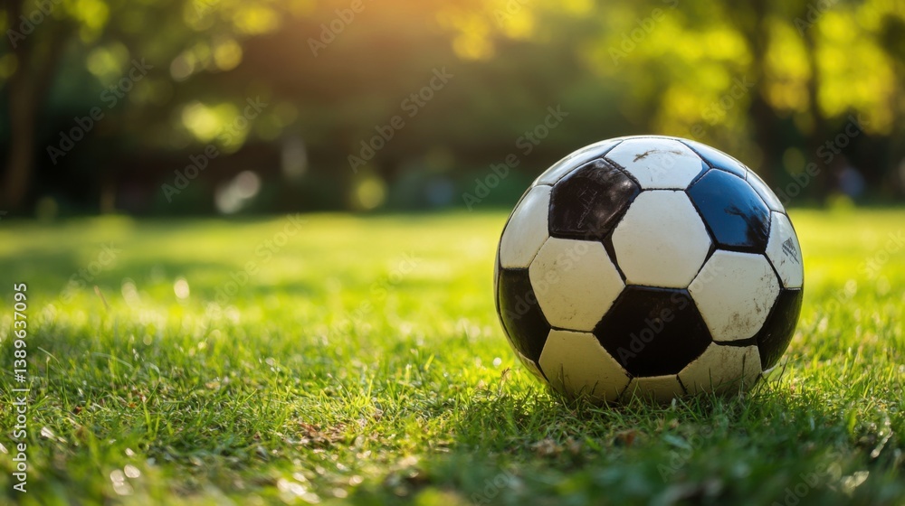Fototapeta premium Black white soccer ball. Generative AI