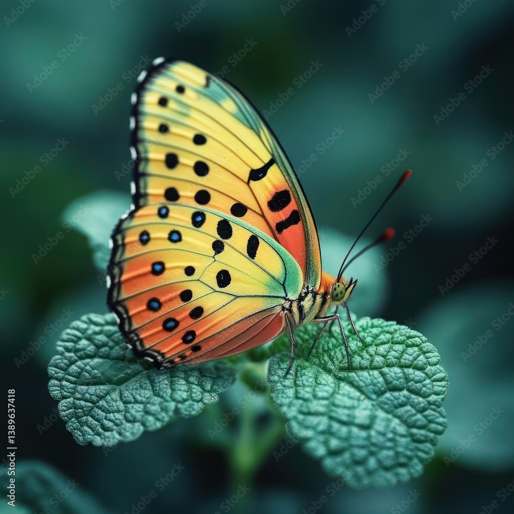 Fototapeta premium Vibrant butterfly resting on a leaf