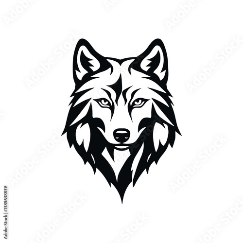 A black and white vector silhouette of a howling wolf head with raised snout and open mouth on a white background