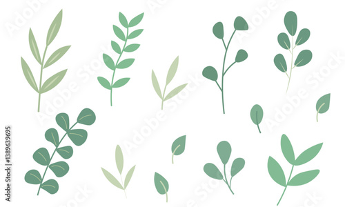 Vector botanical decor elements. Set of floral leaves.