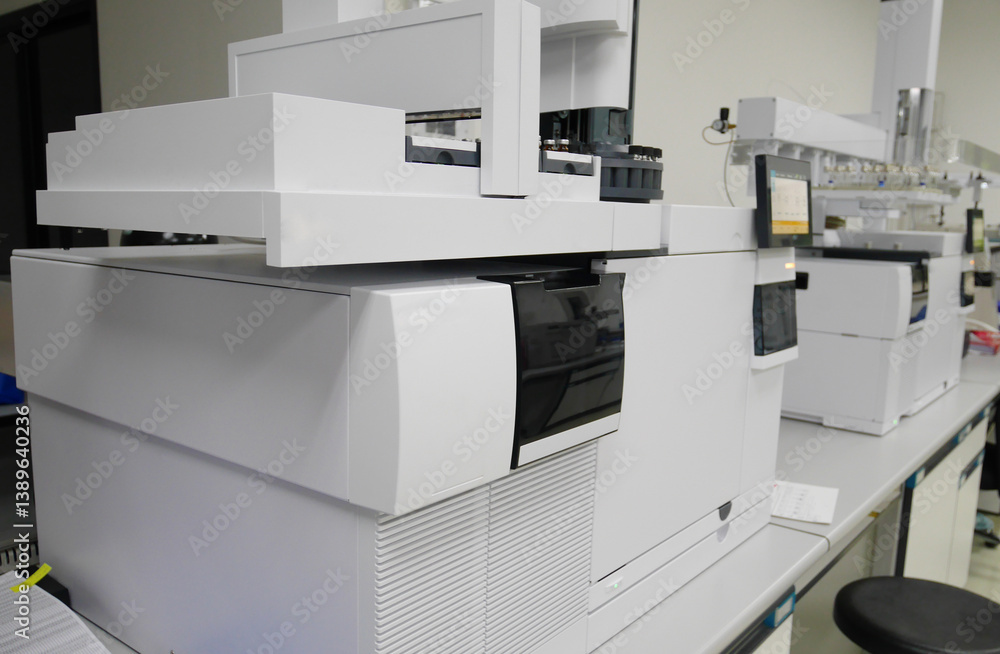 Mass detector coupled with GC-MS - Gas Chromatography. Analytical laboratory. Mass detector coupled with GC-MS - Gas Chromatography. Analytical laboratory.