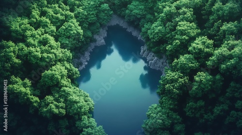 Aerial view of serene forest lake.