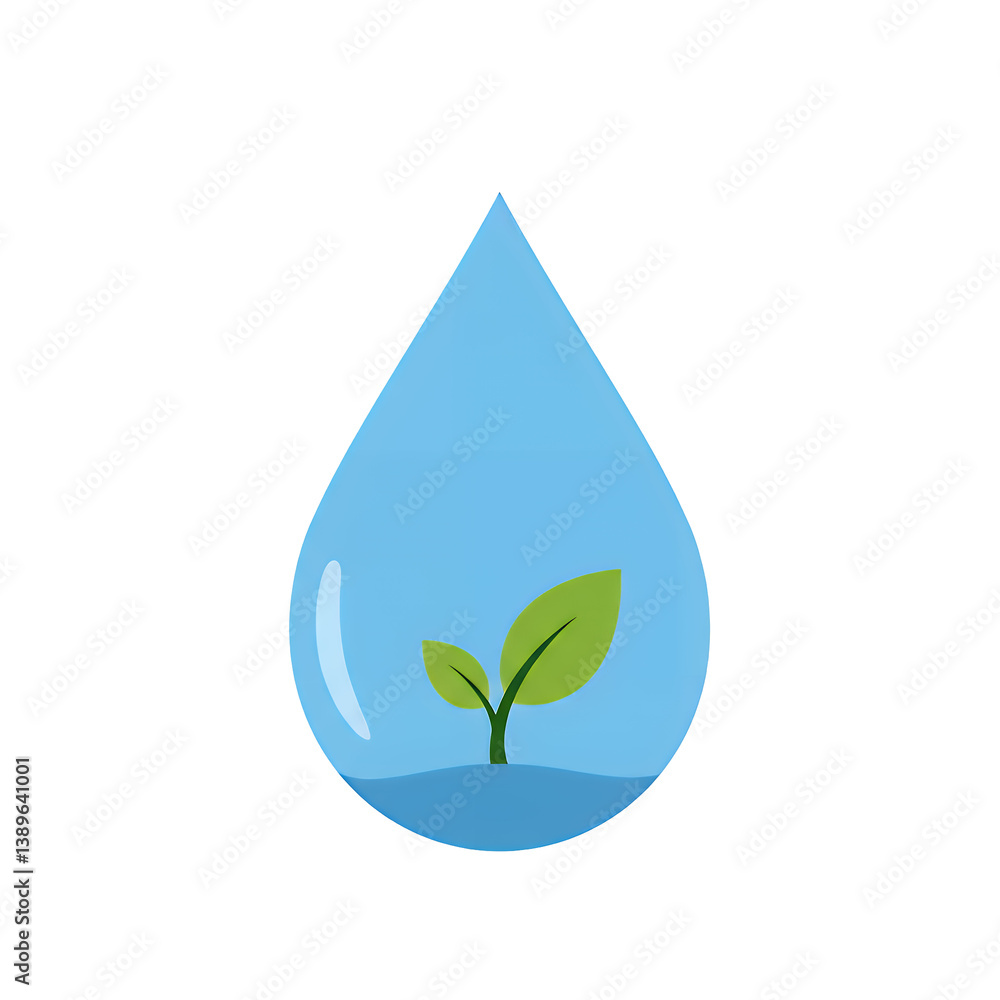 A stylized blue water drop with a small green plant sprout inside on isolated white and transparent background, concept for environmental conservation, ecology, and sustainability projects A stylized blue water drop with a small green plant sprout inside on isolated white and transparent background, concept for environmental conservation, ecology, and sustainability projects