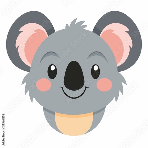 Happy Koala Face Vector Illustration with Fluffy Ears and Pink Cheeks – Cute Australian Animal Clipart Isolated on White Background