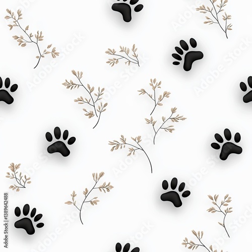 Obraz na płótnie This design features a seamless arrangement of black cat paw prints scattered across a clean white surface, showcasing high detail SEAMLESS PATTERN w salonie