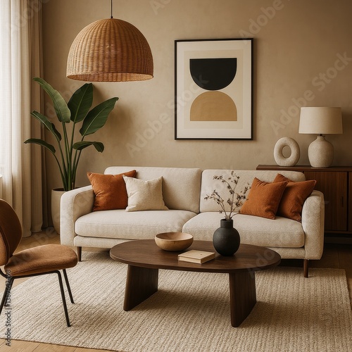 Modern Living Room Design With Natural Elements and Warm Tones in a Cozy Setting