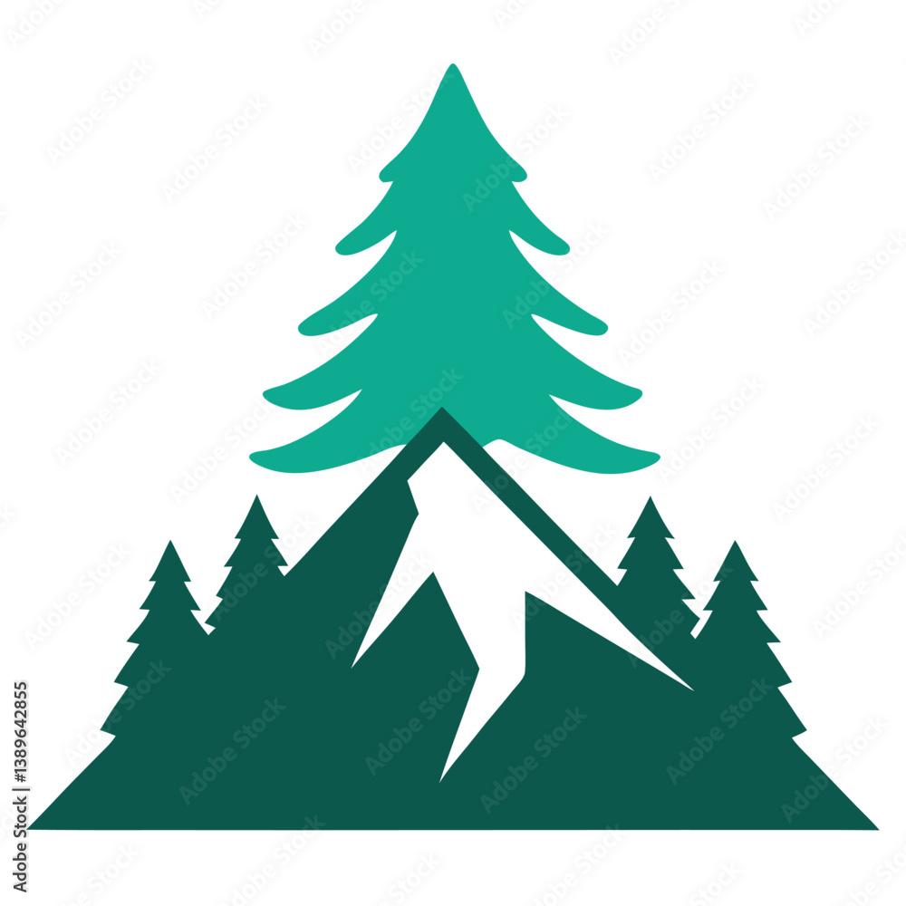 Obraz premium Majestic Mountain Peak with Evergreen Trees Nature Illustration
