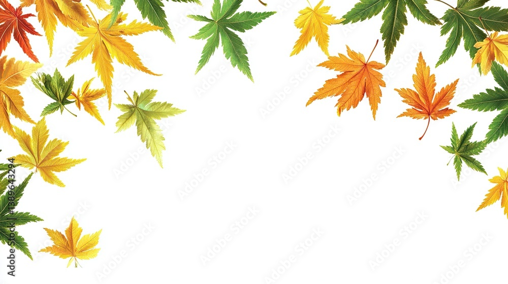 A background of flying maple leaves on a white background, with a yellow and red color scheme A background of flying maple leaves on a white background, with a yellow and red color scheme