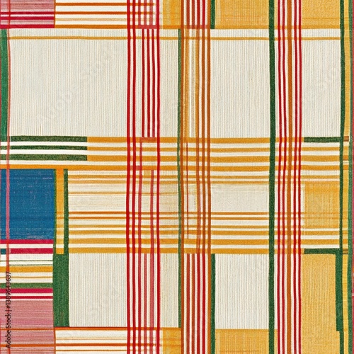 Modern Geometric Seamless Pattern Tile Background with Intersecting Lines and Colorful Blocks