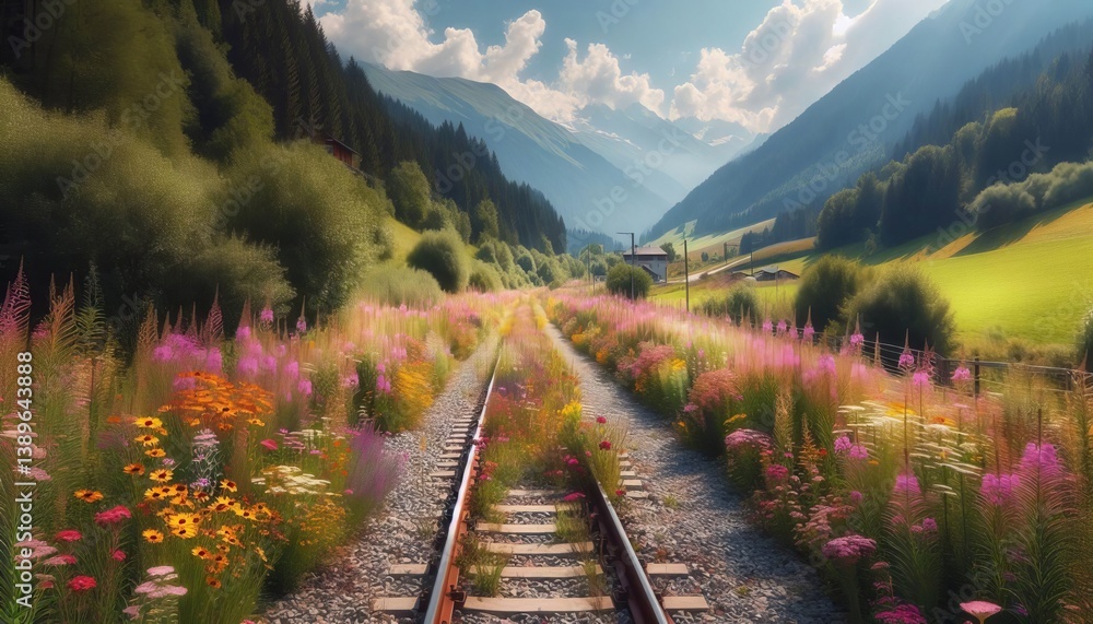 Fototapeta premium Wildflower Strips along Railways Uncultivated wildflower strips