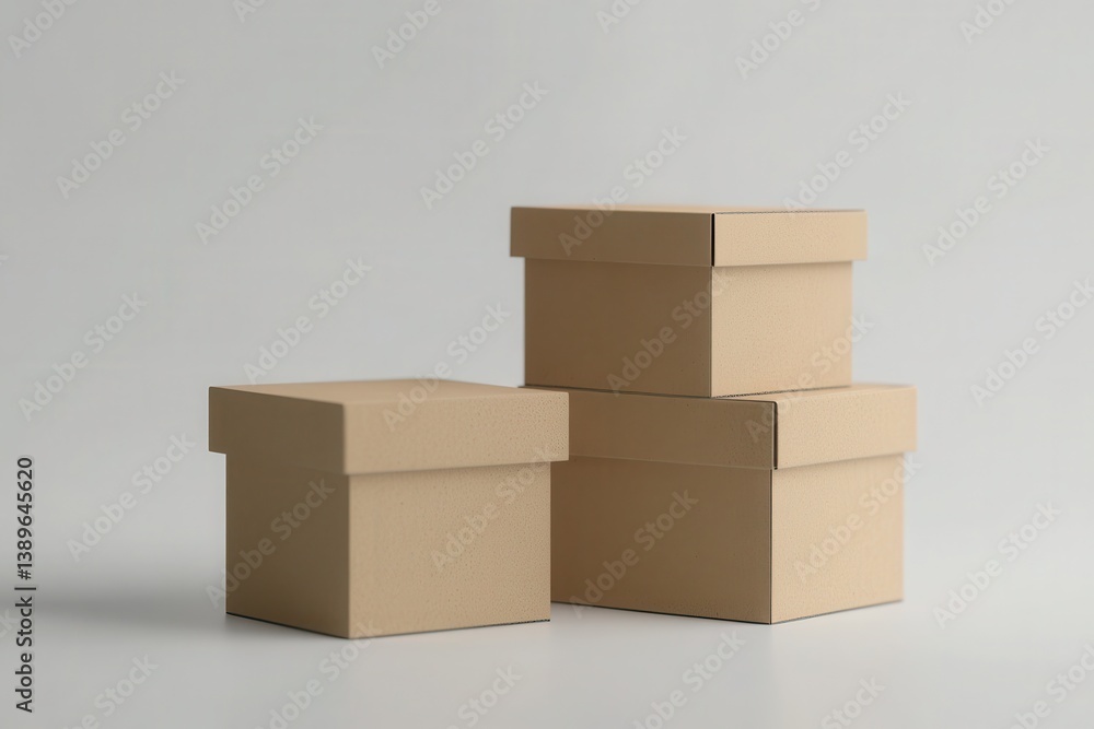 Cardboard 3 same size boxes isolated on white background Cardboard 3 same size boxes isolated on white background