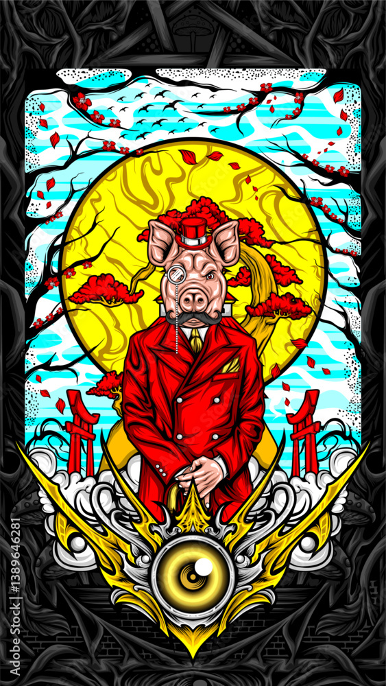 Obraz premium cool pig head man illustration for t shirt design